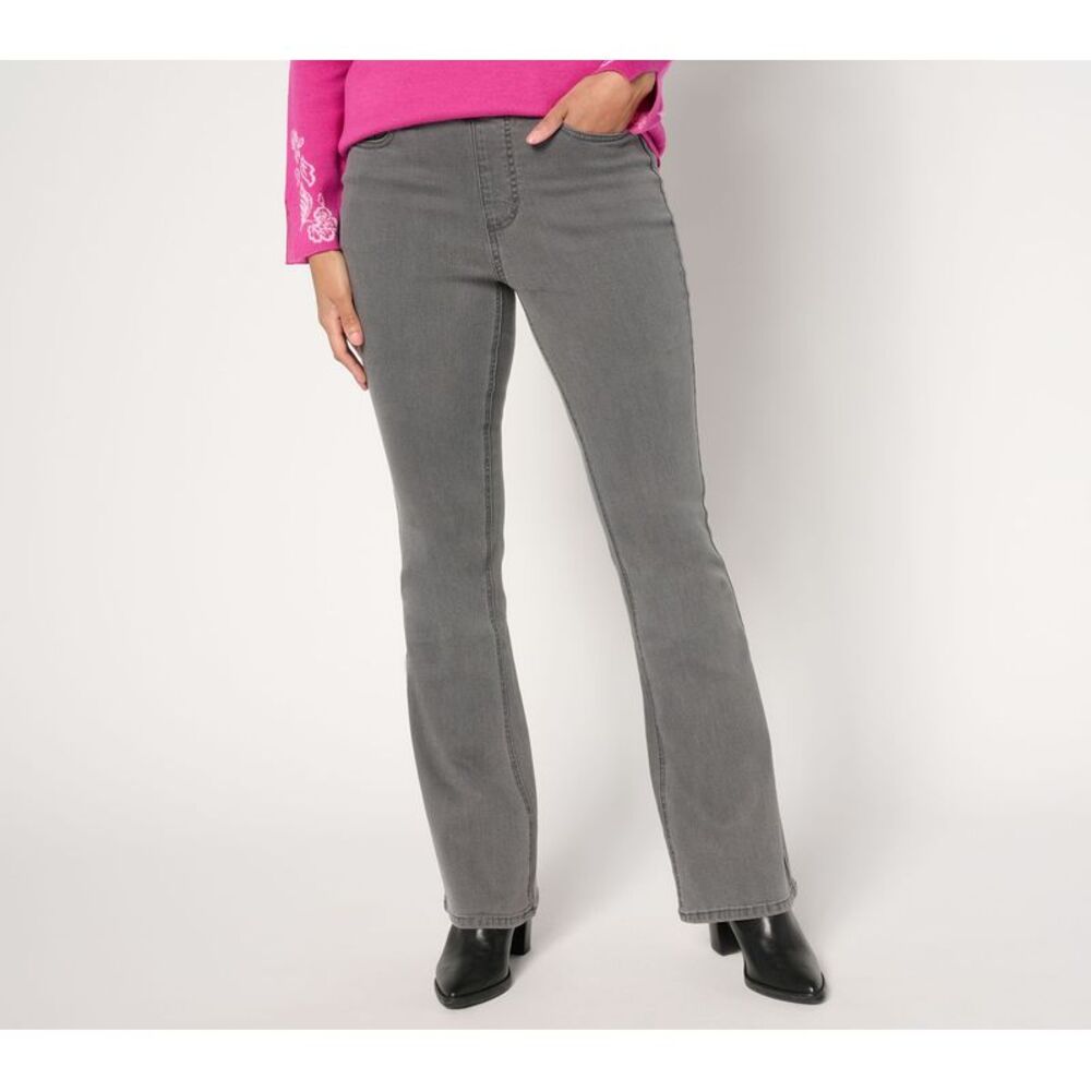 Susan Graver Women's Pants Sz 14 Tall Denim Pull-On Flare Jean -Grey Gray